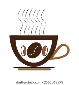 Coffee cup clipart design, a cup of hot coffee with beans, mug icon, hot tea cup symbol with steam sign, coffee mug steamy, Vector icon, coffee cup icon,
 clipart illustration,