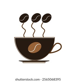 Coffee cup clipart design, a cup of hot coffee with beans, mug icon, hot tea cup symbol with steam sign, coffee mug steamy, Vector icon, coffee cup icon,
 clipart illustration,