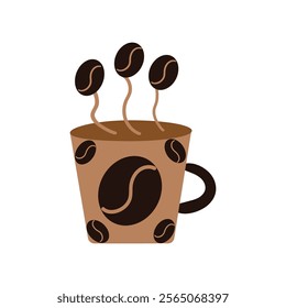 Coffee cup clipart design, a cup of hot coffee with beans, mug icon, hot tea cup symbol with steam sign, coffee mug steamy, Vector icon, coffee cup icon,
 clipart illustration,