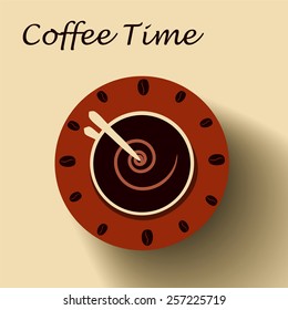 Coffee cup as clock. Coffee time concept. Vector illustration eps10 format