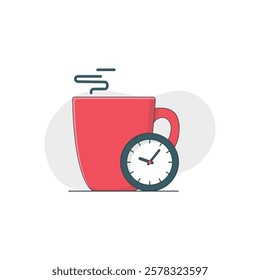 Coffee Cup with Clock Vector Illustration. Coffee Time Concept Design