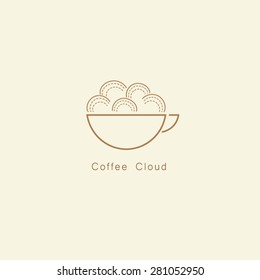 Coffee cup with cloud linear logo vector.