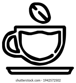 Coffee cup with coffe bean symbol. vector, illustration, in black and white color, isolated on white background