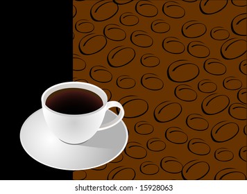 Coffee cup with coffe beans background template