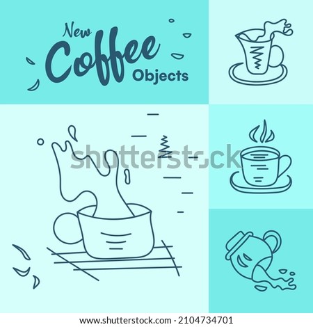 Coffee cup collection of hot drink vector silhouette digital drawing. Freehand vector line elements.