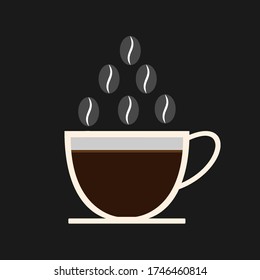 Coffee cup colored pattern reprezenting the flavor of freshly ground coffee beans. Isolated vector illustration on black background .

