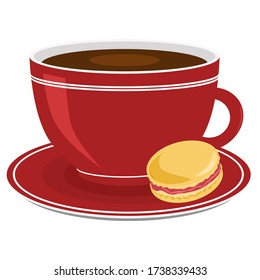 Coffee cup and colorful macaron. isolated vector illustration