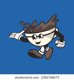 Coffee cup, colorful retro illustration vector Funky vector illustration.