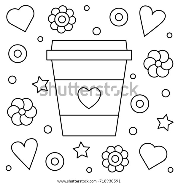 Coffee Cup Coloring Page Black White Stock Vector (Royalty Free) 718930591