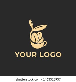coffee cup combined with beans and leaf organic logo template