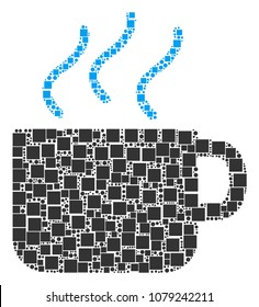 Coffee Cup composition icon of square figures and spheric dots in variable sizes. Vector items are formed into coffee cup illustration design concept.