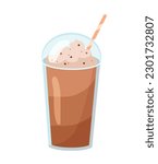Coffee cup concept. Icons for website. Sweet drink with straw and milk or cream. Latte, mochachino, cappuccino and americano. Cartoon flat vector illustration isolated on white background