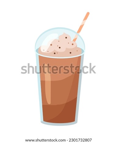 Coffee cup concept. Icons for website. Sweet drink with straw and milk or cream. Latte, mochachino, cappuccino and americano. Cartoon flat vector illustration isolated on white background