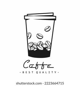 Coffee cup concept logo with coffee beans inside