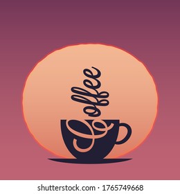 Concepto de taza de café. Atardecer o amanecer con una taza de café.