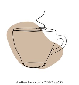 Coffee Cup in Continuous Line Art Style with editable Stroke. Simple Art for Cafe, Restaurants. Minimalistic Vector Design.