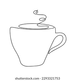Coffee Cup in Continuous Line Art Style with editable Stroke. Simple Art for Cafe, Restaurants. Minimalistic Vector Design.