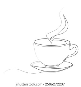 Coffee cup continuous line art tea icon cafe sketch drink single art outline.