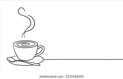 Xícara de café desenho de arte de linha contínua isolado no fundo branco. Ilustração vetorial