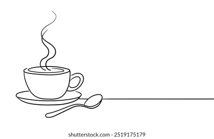 Coffee cup continuous line art drawing isolated on white background. Vector illustration