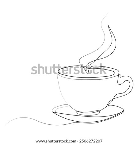 Coffee cup continuous line art tea icon cafe sketch drink single art outline.