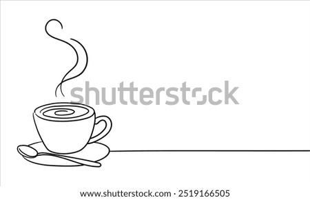 Coffee cup continuous line art drawing isolated on white background. Vector illustration