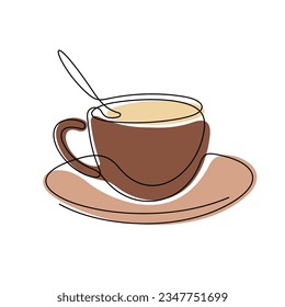 Ilustración vectorial colorida de línea continua en taza de café