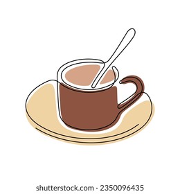 Ilustración vectorial colorida de línea continua en taza de café