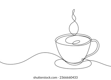 Coffee cup continuous line sketch tea icon cafe sketch drink single art outline mug logo food. Doodle cup line abstract background breakfast steam morning coffee design symbol. Vector illustration