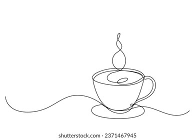 Coffee cup continuous line sketch tea icon cafe sketch drink single art outline mug logo food. Doodle cup line abstract background breakfast steam morning coffee design symbol. Vector illustration