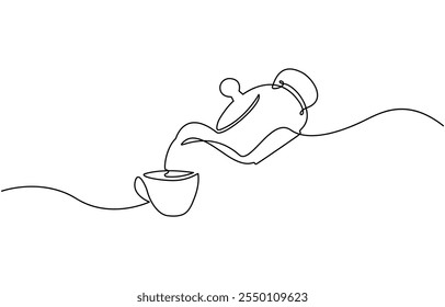 Taza de café boceto de línea continua icono de té café boceto bebida single art outline taza logo comida. Línea de la taza de Doodle fondo abstracto, dibujo continuo de una línea de una taza de café con vapor moderno.