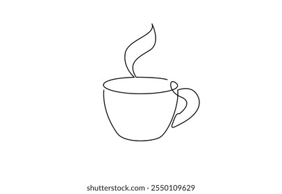 Taza de café boceto de línea continua icono de té café boceto bebida single art outline taza logo comida. Línea de la taza de Doodle fondo abstracto, dibujo continuo de una línea de una taza de café con vapor moderno.