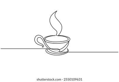 Coffee cup continuous line sketch tea icon cafe sketch drink single art outline mug logo food. Doodle cup line abstract background, Continuous one line drawing of a cup of coffee with steam Modern.