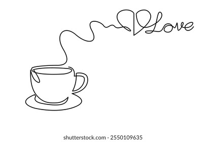 Taza de café boceto de línea continua icono de té café boceto bebida single art outline taza logo comida. Línea de la taza de Doodle fondo abstracto, dibujo continuo de una línea de una taza de café con vapor moderno.