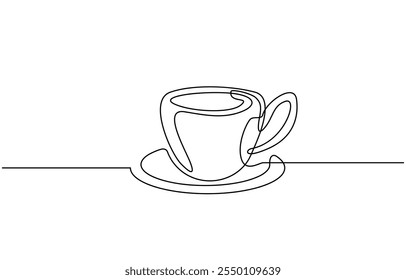 Taza de café boceto de línea continua icono de té café boceto bebida single art outline taza logo comida. Línea de la taza de Doodle fondo abstracto, dibujo continuo de una línea de una taza de café con vapor moderno.