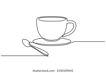 Taza de café boceto de línea continua icono de té café boceto bebida single art outline taza logo comida. Línea de la taza de Doodle fondo abstracto, dibujo continuo de una línea de una taza de café con vapor moderno.