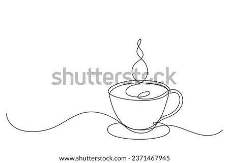 Coffee cup continuous line sketch tea icon cafe sketch drink single art outline mug logo food. Doodle cup line abstract background breakfast steam morning coffee design symbol. Vector illustration