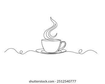 Coffee cup continuous one line drawing isolated vector illustration on white background.