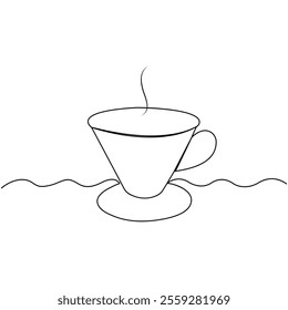 Coffee cup continuous one line art drawing of outline vector icon 