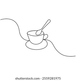 Coffee cup continuous one line art drawing of outline vector icon 