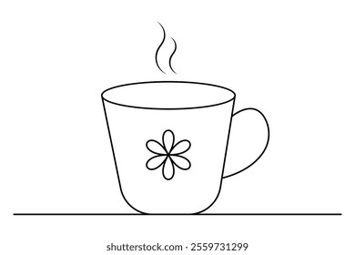 Coffee cup continuous one line art drawing of isolated outline vector illustration design