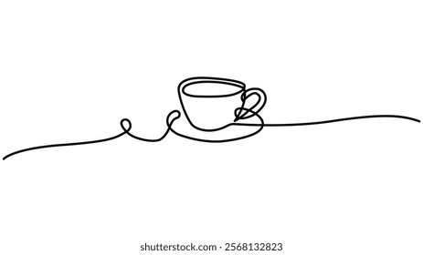 Coffee cup continuous one line drawing Sketch - Abstract coffee Mug Logo with Steam, Breakfast and Morning Design Symbol - Minimalist Doodle Art for Tea and Coffee Lovers - Vector Illustration