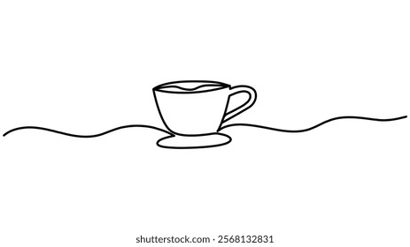 Coffee cup continuous one line drawing Sketch - Abstract coffee Mug Logo with Steam, Breakfast and Morning Design Symbol - Minimalist Doodle Art for Tea and Coffee Lovers - Vector Illustration