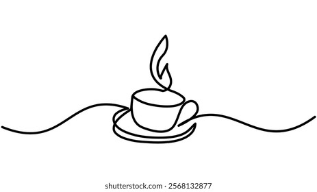 Coffee cup continuous one line drawing Sketch - Abstract coffee Mug Logo with Steam, Breakfast and Morning Design Symbol - Minimalist Doodle Art for Tea and Coffee Lovers - Vector Illustration