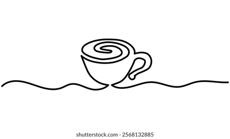 Coffee cup continuous one line drawing Sketch - Abstract coffee Mug Logo with Steam, Breakfast and Morning Design Symbol - Minimalist Doodle Art for Tea and Coffee Lovers - Vector Illustration