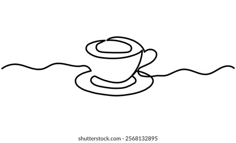 Coffee cup continuous one line drawing Sketch - Abstract coffee Mug Logo with Steam, Breakfast and Morning Design Symbol - Minimalist Doodle Art for Tea and Coffee Lovers - Vector Illustration