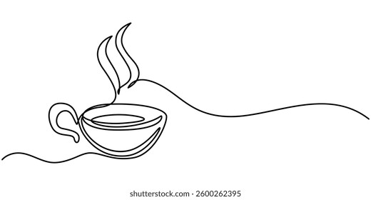 Coffee cup continuous one line art drawing with breakfast coffee design outline vector, Coffee cup continuous line sketch tea icon cafe sketch drink single art outline mug logo food. Doodle cup line. 