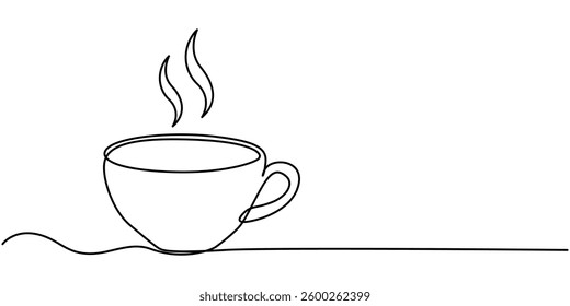 Coffee cup continuous one line art drawing with breakfast coffee design outline vector, Coffee cup continuous line sketch tea icon cafe sketch drink single art outline mug logo food. Doodle cup line. 