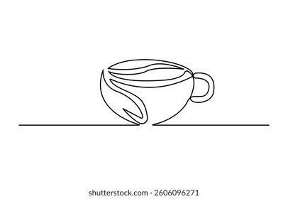 Coffee cup continuous one line drawing, a style single line design. Vector illustration, editable stroke.