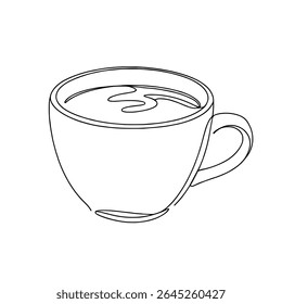 Kaffeetasse durchgehende einzeilige Zeichnung. Tasse Tee im einfachen linearen Stil. Vektorgrafik.